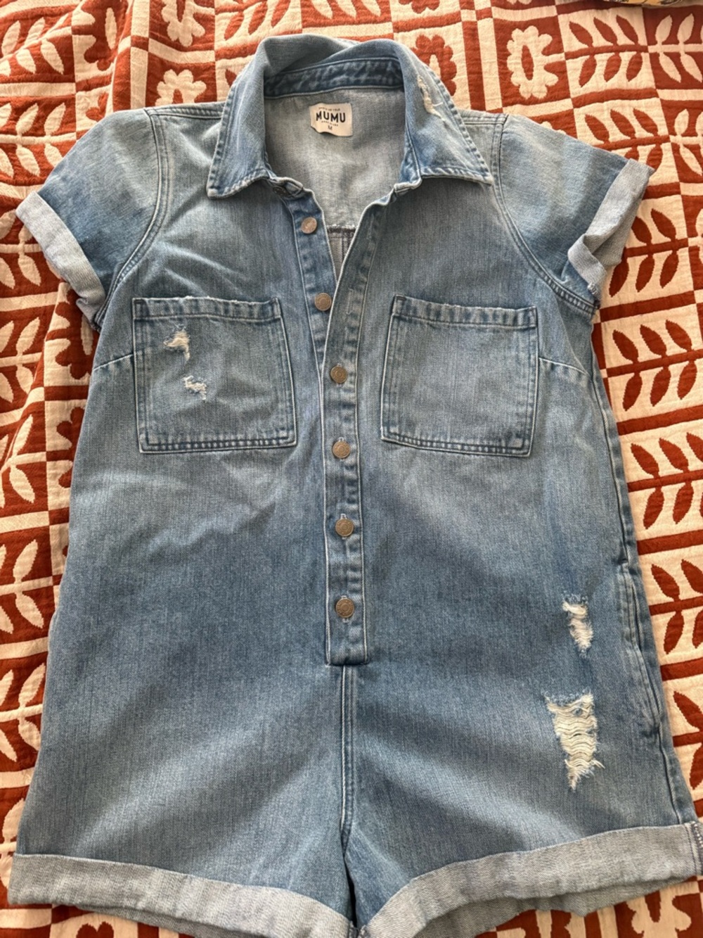 Show Me Your MuMu Light Wash Denim Short Romper